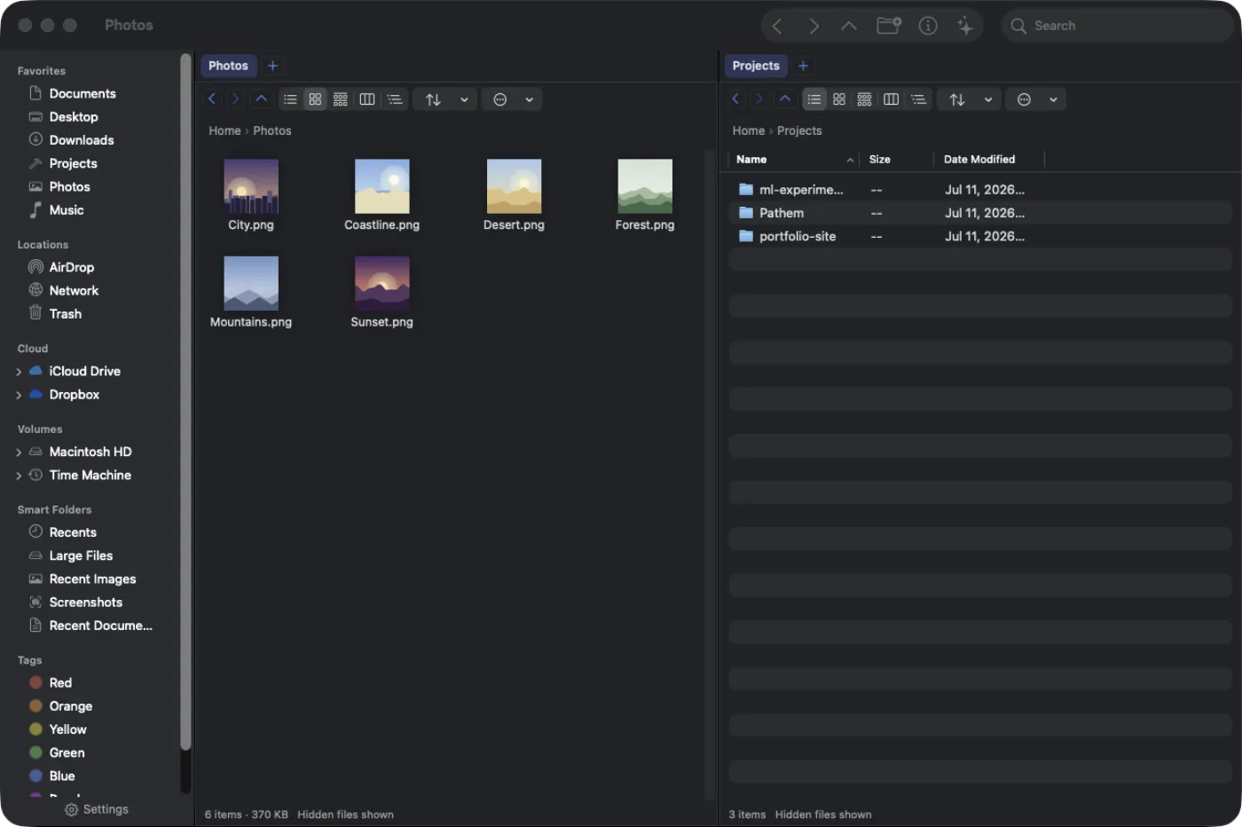 Pathem icon view: a grid of photo thumbnails in the Photos folder